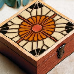 Sunflower Mid-Century Symmetry Arts Craft Movement Tile<br><div class="desc">This exquisite mid-century modern ceramic tile is a loving homage to the time-honoured Arts and Crafts movement. Expertly crafted in our Barcelona workshop, it features abstract symmetrical shapes and imitates the captivating allure of mid-century modern faux relief tiles. The symmetrical designs echo a harmonious balance, the ideal expression of abstract...</div>