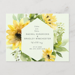Sunflower Mint Wedding Save Our Date Announcement Postcard