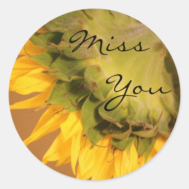 Sunflower, Miss You Classic Round Sticker (Front)