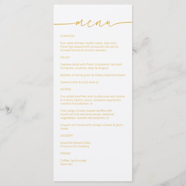 Sunflower • Modern Minimalist Script Wedding Menu (Front)