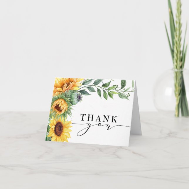 Sunflower Modern Watercolor Thank You Card (Front)