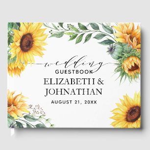 Sunflower Modern Watercolor Wedding Guest Book