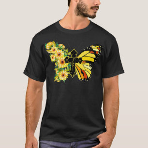 Sunflower Monarchs Butterflys Faith Cross T-Shirt