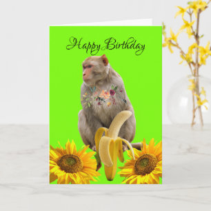 Sunflower Monkey Floral Folded Greeting Card