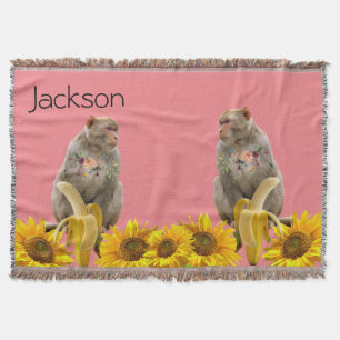 Sunflower Monkey Throw Blanket