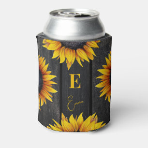 Sunflower monogram and name personalised can cooler
