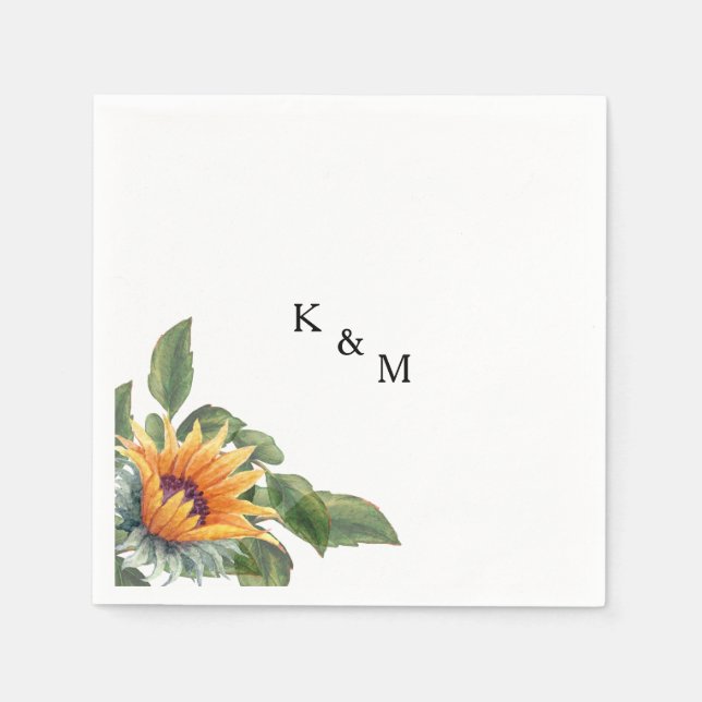 Sunflower Monogram Cocktail Napkins (Front)
