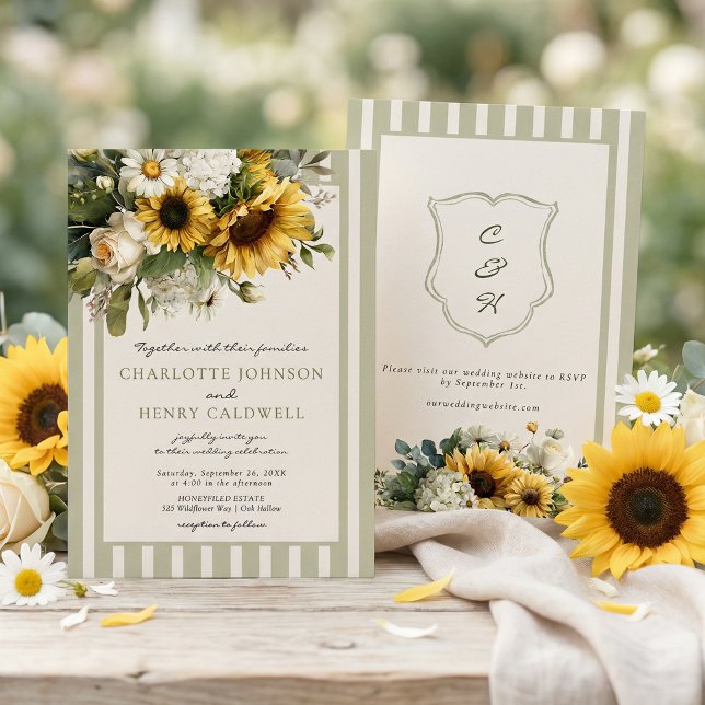 Sunflower Monogram Crest Wedding  Invitation (Creator Uploaded)