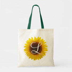 Sunflower Monogram Initial One-Side Image Tote Bag