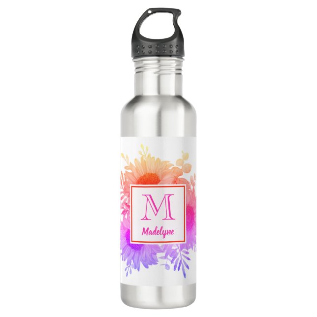 Sunflower Monogram Name Personalised 710 Ml Water Bottle (Front)