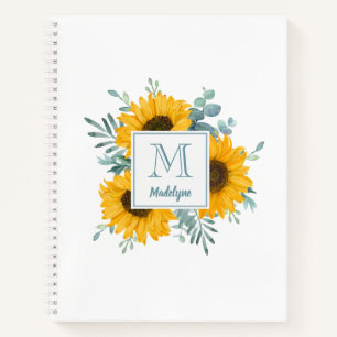 Sunflower Monogram Name Personalised Notebook