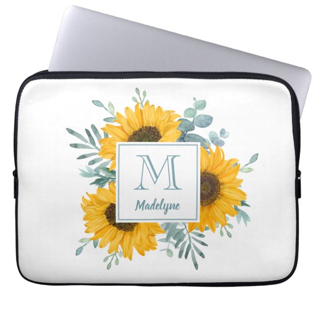 Sunflower Monogram Name Personalized Laptop Sleeve (Front)