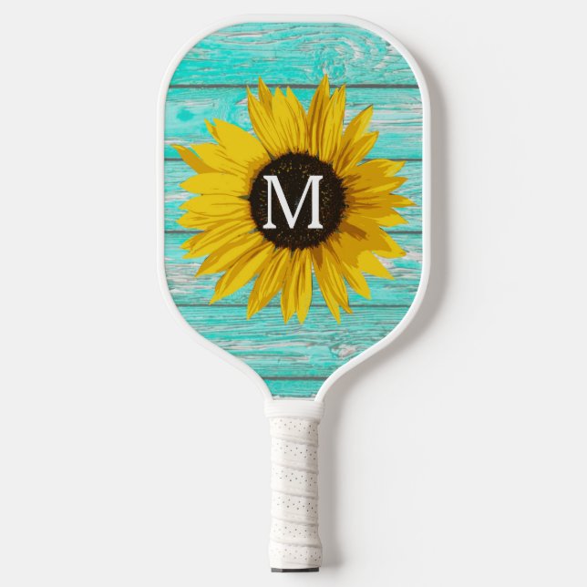 Sunflower Monogram Rustic Customisable  Pickleball Paddle (Front)