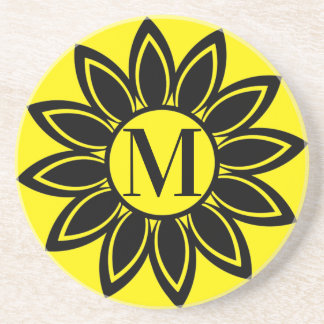 Sunflower Monogram Sandstone Coaster