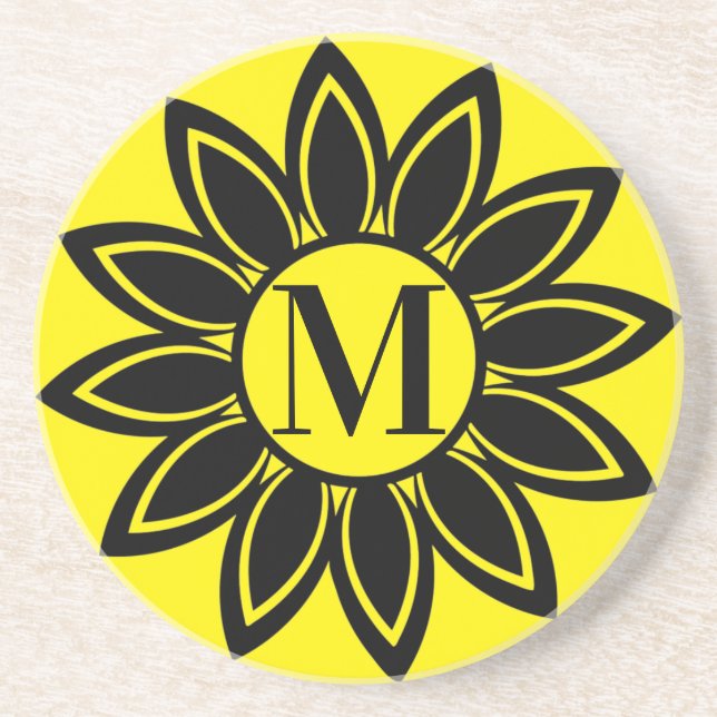 Sunflower Monogram Sandstone Coaster (Front)