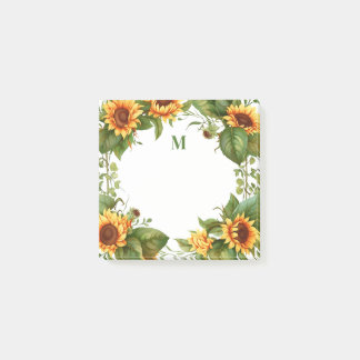 Sunflower Monogram Watercolor Post-it Notes