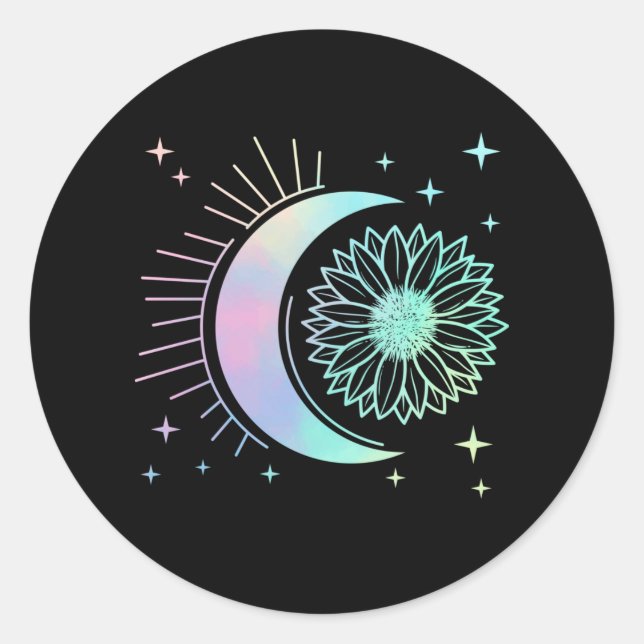 Sunflower Moon Art Pastel Goth Beautiful Flower Classic Round Sticker (Front)