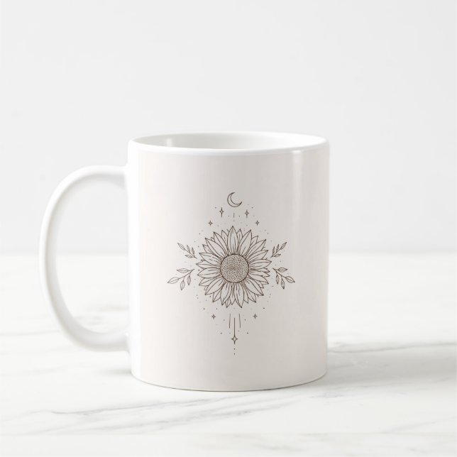 Sunflower Moon Line Art Coffee Mug (Left)