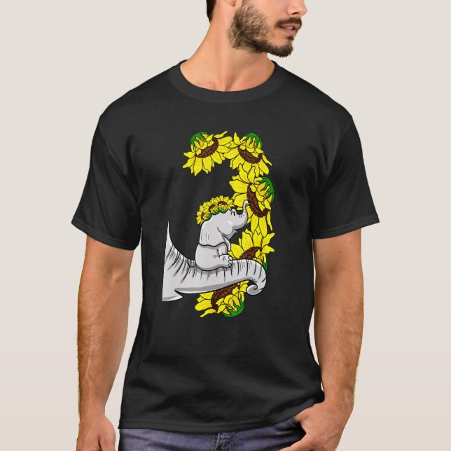 Sunflower Mother And Cub Elephant Tusker Animal T-Shirt (Front)