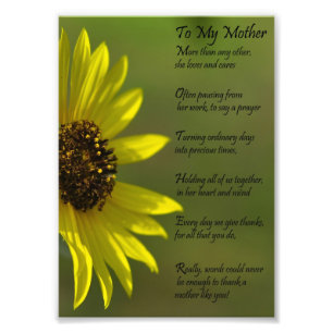 Sunflower Mother Appriciation Thank You Poem Print