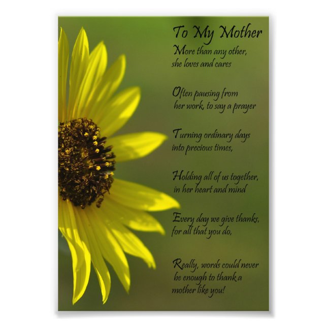 Sunflower Mother Appriciation Thank You Poem Print (Front)