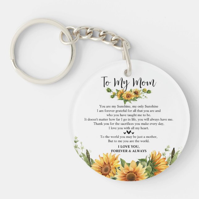 Sunflower Mothers Day Gifts from Daughter Son Key Ring (Front)