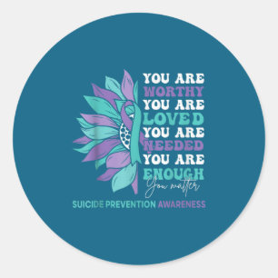 Sunflower Motivational Suprt Suicide Prevention Aw Classic Round Sticker