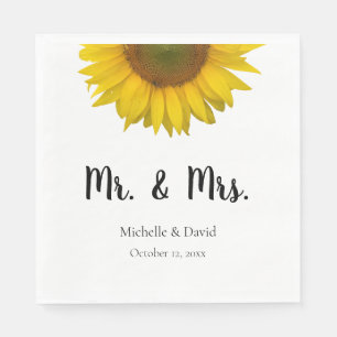 Sunflower Mr & Mrs Wedding Elegant Typography Napkin