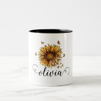 Sunflower Mug, Personalised, Fall Mug, Custom Two-Tone Coffee Mug