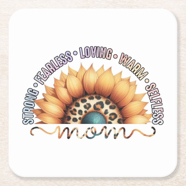Sunflower Mum Square Paper Coaster (Front)