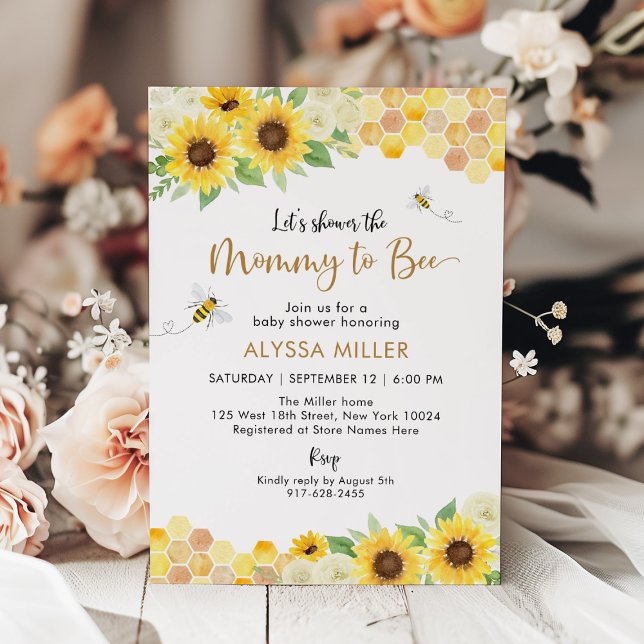 Sunflower Mummy to Bee Honey Bee Baby Shower Invitation (Creator Uploaded)