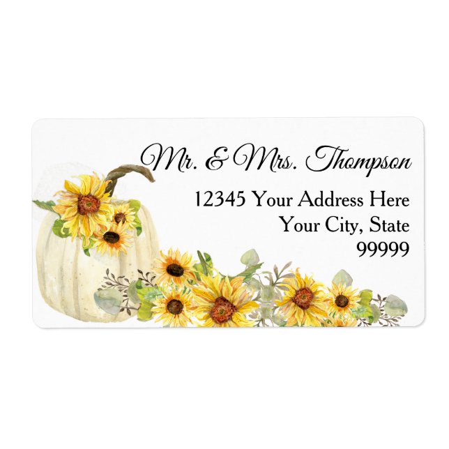 Sunflower Mustard Floral Watercolor White Pumpkin (Front)