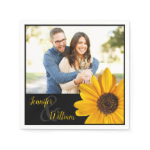 Sunflower napkin with couple's name & photo