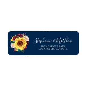 Sunflower Navy Blue Burgundy Wedding Address
