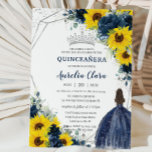 Sunflower Navy Blue Floral Princess Quinceañera Invitation<br><div class="desc">This chic Quinceañera invitation features a silver glitter geometric frame adorned by yellow sunflowers, navy blue roses and a girl in a lovely navy blue dress. Personalise it with your details easily and quickly, simply press the customise it button to further re-arrange and format the style and placement of the...</div>