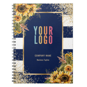 Sunflower Navy Blue Gold Business Logo Floral Notebook
