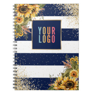 Sunflower Navy Blue Gold Logo Promotional Business Notebook