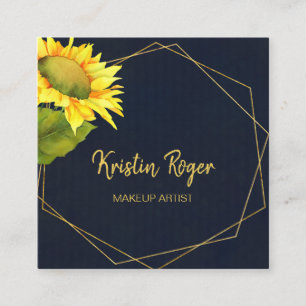 Sunflower Navy Blue Makeup Artist Square Business Card