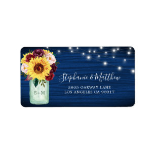 Sunflower Navy Blue Mason Jar Lights Address Label