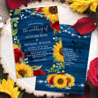 Sunflower Navy Blue Red Rose Rustic Wood Wedding