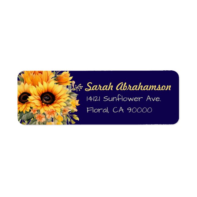 Sunflower Navy Blue Return Address Labels (Front)
