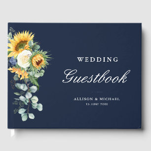 sunflower navy blue wedding guestbook