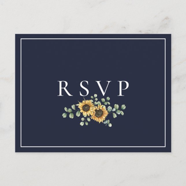 Sunflower Navy Blue Wedding RSVP Song Request Invitation Postcard (Front)