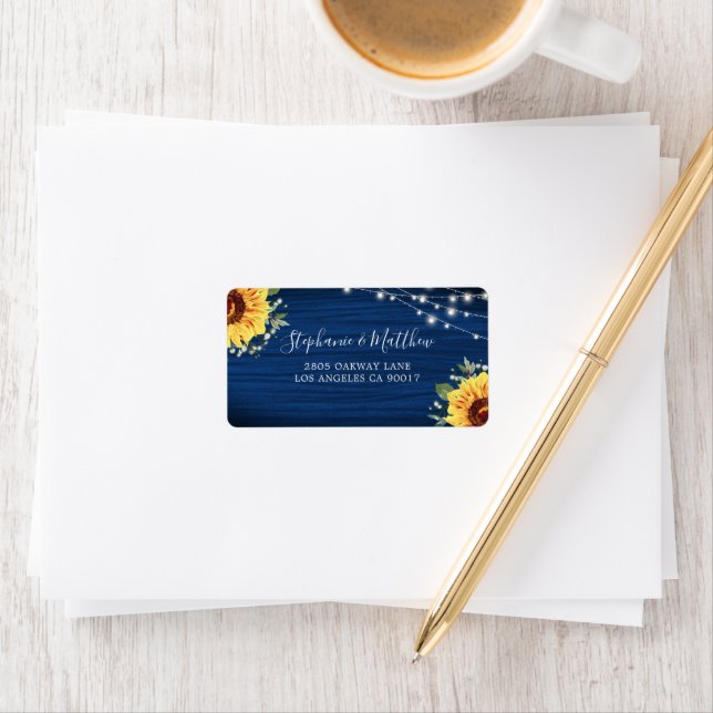Sunflower Navy Blue Wood Address Label (Insitu)