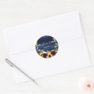 Sunflower Navy Blue Wood Wedding Envelope Seal