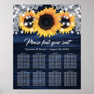 Sunflower Navy Blue Wood Wedding Seating Chart 8