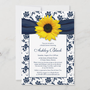 Sunflower Navy Damask Bridal Shower Invitation