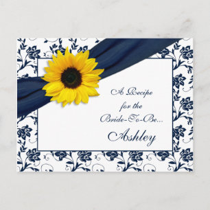 Sunflower Navy Damask Recipe Card for the Bride