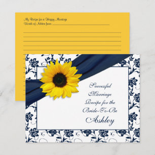 Sunflower Navy Damask Successful Marriage Recipe Advice Card