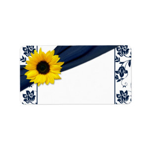 Sunflower Navy Damask Wedding Blank Address Label